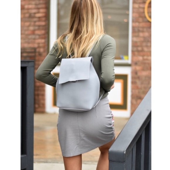 Faux Leather Gray Backpack - Picture 2 of 2